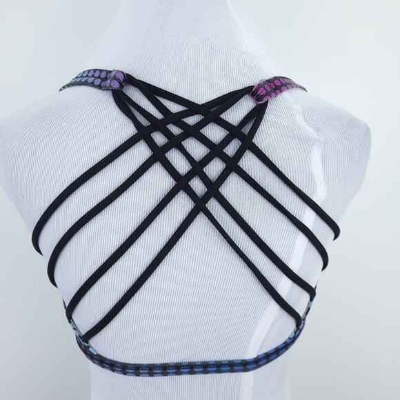 Lululemon Free To Be Bra SZ 6 Blue Medium Support Strappy Back Polkadot Pixilate - Picture 4 of 6
